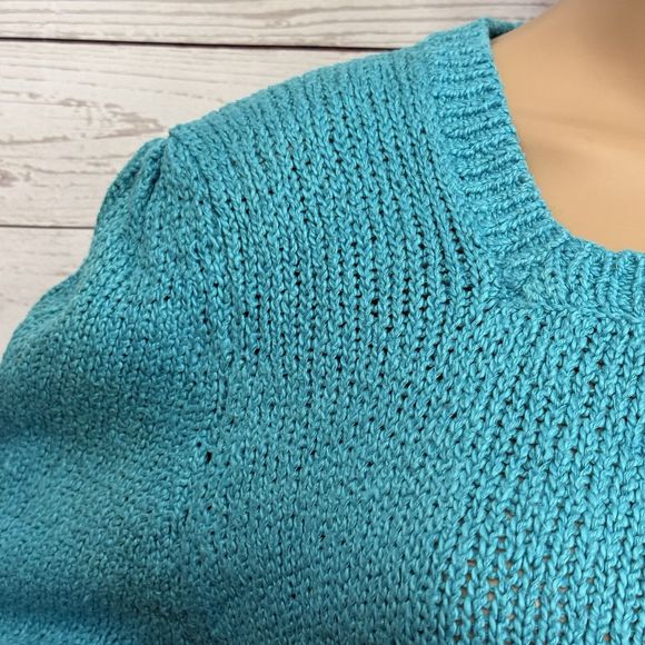 Renee Tener for Jeanne Pierre True Vintage Sweater Large Turquoise 80s Retro - Picture 3 of 12